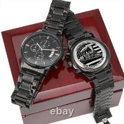 Personalized American Railroad Metal Watch Gift. Laser Engraved Steamtrain Watch