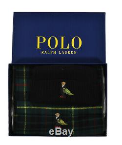 Ralph Lauren Polo Christmas Tree Bear Hat & Plaid Scarf Gift Set withBox New
