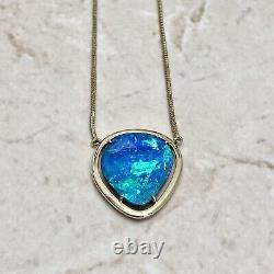 Rare 18K Australian Black Opal Pendant Necklace By Carvin French Yellow Gold