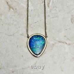 Rare 18K Australian Black Opal Pendant Necklace By Carvin French Yellow Gold