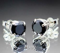 Round Cut Black Diamond Stud Earrings Womens Christmas Gift 14k White Gold Over