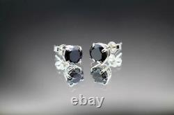 Round Cut Black Diamond Stud Earrings Womens Christmas Gift 14k White Gold Over