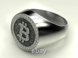 Round Cut CZ Bitcoin Engagement Wedding Biker Gift Ring For Men In 925 Silver