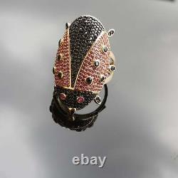Ruby & Black Diamond 18K Yellow Gold Over Ladybug Ring Gift For Women's Mom
