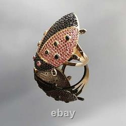 Ruby & Black Diamond 18K Yellow Gold Over Ladybug Ring Gift For Women's Mom