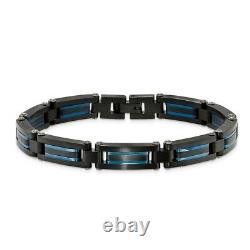 Stainless Steel Brushed Black/blue Plated 8.5 Inch Bracelet Link Fashion