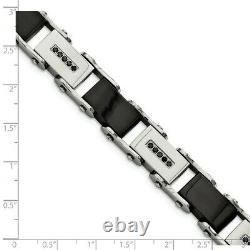 Stainless Steel Polished Black Ip-plated With Diamonds 8.5in Bracelet Men Link