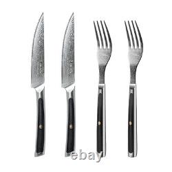 Steak Knife Set and forks Serrated Japanese Damascus Steel Kitchen Slicer Cutter