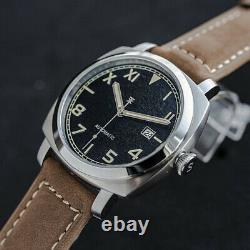 Sugess 43mm Gustav Becker California Dial Mens Mechanical Watch Silver Khaki