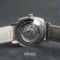 Sugess 43mm Gustav Becker California Dial Mens Mechanical Watch Silver Khaki