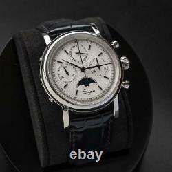 Sugess MoonPhase Master Chronograph Mechanical Mens Watch Seagull 1963 White