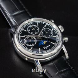 Sugess MoonPhase Master Chronograph Mechanical Watch Seagull 1963 Silver Black
