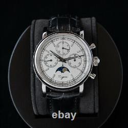 Sugess MoonPhase Master Chronograph Mechanical Watch Seagull 1963 Silver White