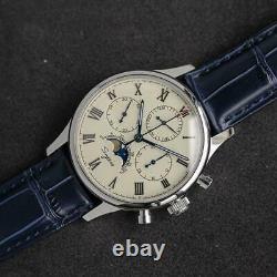 Sugess MoonPhase Master II Chronograph Mechanical Mens Watch Seagull 1963 Beige