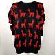 Sweater From Ecuador Vtg Hand Made Black With Red Llamas Christmas Gift Xmas