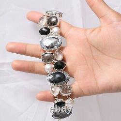 Thanks Giving Gift Dendritic Opal Black Rutile Black Onyx Silver Bracelet 3929