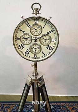 Thanksgiving world time clock with black chrome tripod stand home Christmas gift