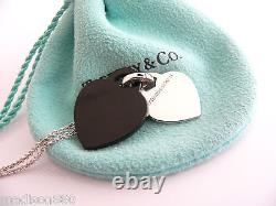 Tiffany & Co Return to Silver Black Onyx Double Heart Necklace Pendant Gift Love