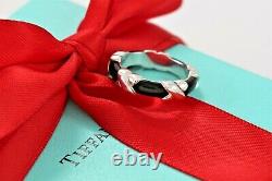 Tiffany&Co Silver Black Enamel Signature X Stack Band Ring Size 5 & Pouch RARE