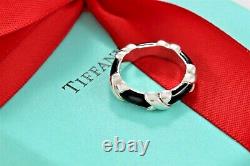 Tiffany&Co Silver Black Enamel Signature X Stack Band Ring Size 5 & Pouch RARE