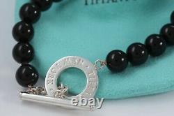 Tiffany & Co. Silver Black Onyx 8 mm Beaded Toggle Bracelet 8.5 New Version
