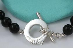Tiffany & Co. Silver Black Onyx 8 mm Beaded Toggle Bracelet 8.5 New Version