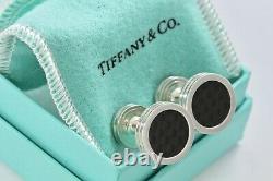 Tiffany & Co Sterling Silver Paloma Picasso Carbon Fiber Round Men's Cufflinks
