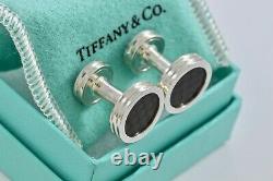 Tiffany & Co Sterling Silver Paloma Picasso Carbon Fiber Round Men's Cufflinks
