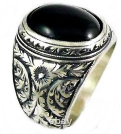 Turkish 925 Sterling Silver HEAVY black onyx stone mens man ring ALL SIZE us