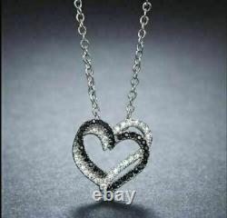Valentine Day Gift 1 Ct Black & White Diamond Heart Pendant 14K White Gold FN