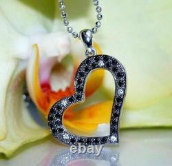 Valentine Day Gift 14K White Gold Over Black Diamond 0.75Ct Round Heart Pendant