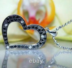 Valentine Day Gift 14K White Gold Over Black Diamond 0.75Ct Round Heart Pendant
