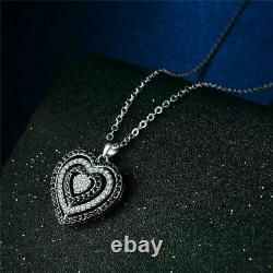 Valentine Day Gift 2Ct Round White Black Diamond Heart Pendant 14K White Gold FN
