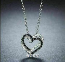 Valentine Gift 1Ct Black & White Diamond Heart Pendant 14K White Gold Finish