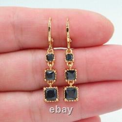 Valentine Gift Lab Created Black Diamond Dangle Earring's 14K Gold Plated Silver