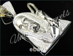 Valentine Gift Mens White & Black Cubic Zirconia Jesus Face Solid Pendant Silver
