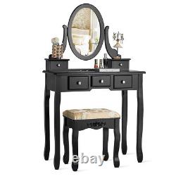 Vanity Dressing Table Set with5 Drawers Makeup Table & Stool Black Christmas Gift