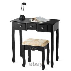 Vanity Dressing Table Set with5 Drawers Makeup Table & Stool Black Christmas Gift