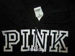 Victoria Secret Pink BLACK FULL ZIP HOODIE JACKET SWEAT SHIRT CLASSIC PANT L SET