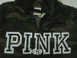 Victoria Secret Pink CAMO ARMY GREEN HOODIE LOGO SWEAT SHIRT CLASSIC PANT SET L