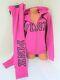 Victoria Secret Pink Neon Fuschia Black Logo Full Zip Hoodie Jogger Pant 2xl Set
