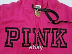 Victoria Secret Pink NEON FUSCHIA BLACK LOGO FULL ZIP HOODIE JOGGER PANT 2XL SET