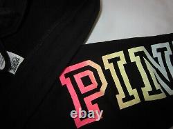 Victoria Secret Pink OMBRE RAINBOW BLACK TEE T SHIRT BOYFRIEND SWEAT PANT S SET
