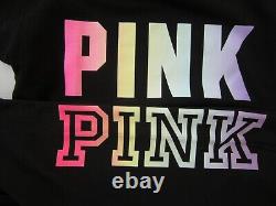 Victoria Secret Pink RAINBOW BLACK PULLOVER HOODIE SWEATSHIRT JOGGER PANT XL SET