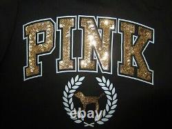 Victoria Secret Pink ROSE GOLD SEQUIN LOGO V NECK TEE T SHIRT SKINNY PANT SET M