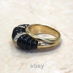 Vintage 18K Black Onyx & Diamond Ring Signed Carvin French Jewelers