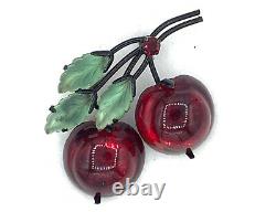 Vintage AUSTRIA Signed Glass Cherries Fruit Brooch Pin Gripoix Gift Box