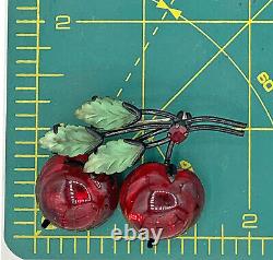 Vintage AUSTRIA Signed Glass Cherries Fruit Brooch Pin Gripoix Gift Box