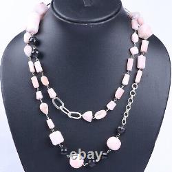Wedding Gift For Her Silver Rhodonite Black Onyx Jewelry Pink Necklace 12243
