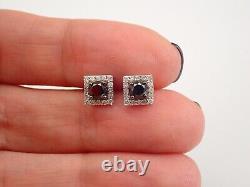 White Gold 1.00 ct Black Diamond Stud Earrings Square Halo Studs PERFECT GIFT